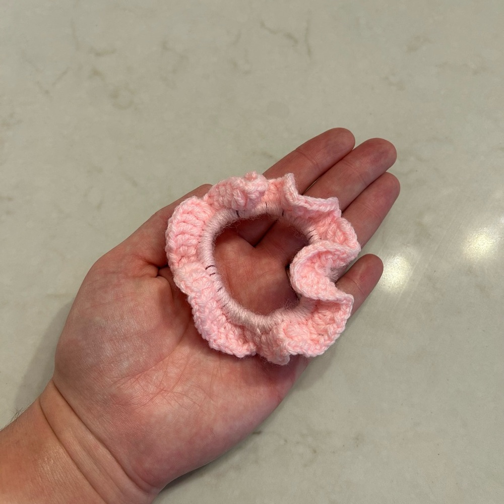 Pink Crochet Hair Scrunchie